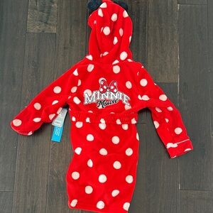 NWT Disney Girls Red Polka Dot Minnie Mouse Hooded Robe! Size 7/8